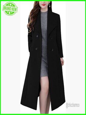 Shawl Collar Double Breasted Long Wool Coat Winter Trench Peacoat
